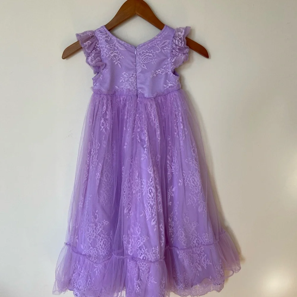 Trish Scully Clara Dress Lavender Purple Short Sleeve Lace and Tulle Skirt Sz 5 - Picture 3 of 15